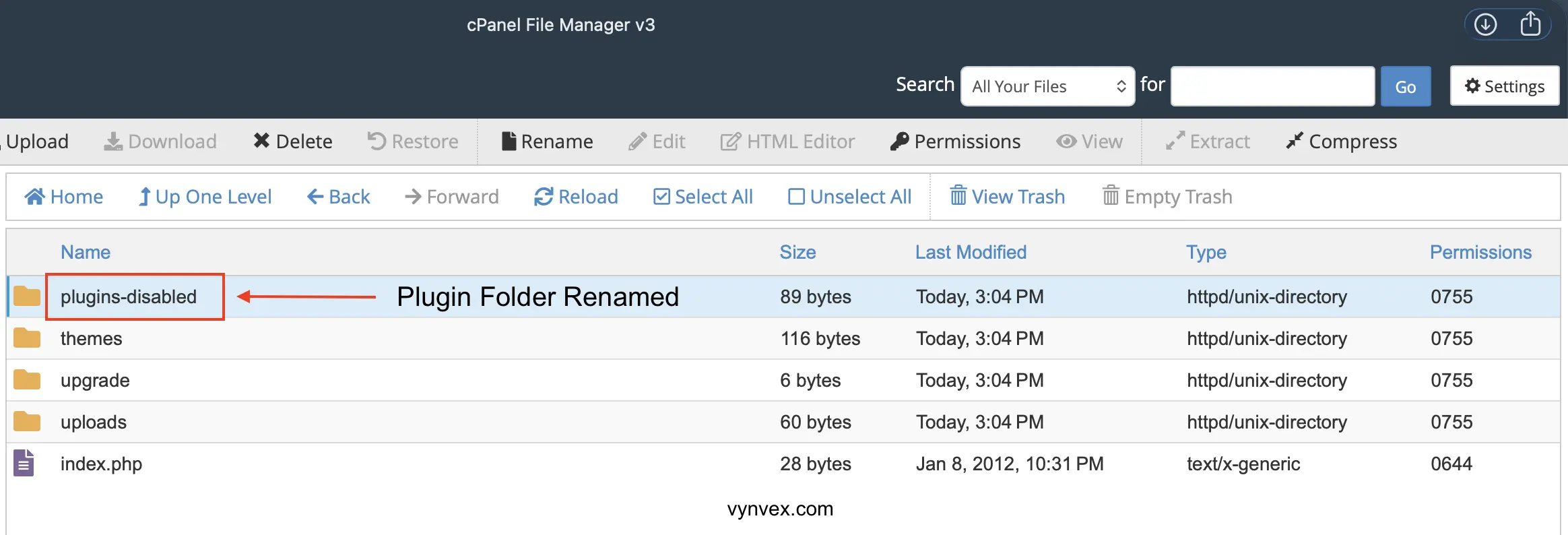 Disable WordPress plugins using FileManager